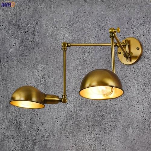 IWHD Copper Adjustable Vintage Wall Lamp Antique 2 Heads Wandlamp Retro Loft Industrial Wall Light Edison Sconce Luminaire