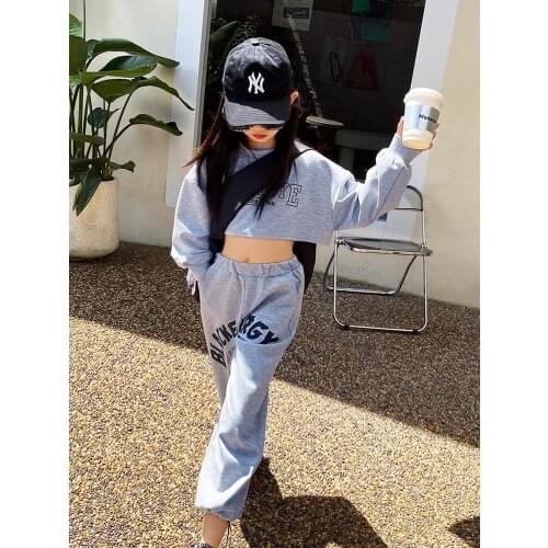 Girls' Jazz Dance Clothes Suit 2021 Autumn New Middle and Big Childrens Sweater and Foot Pants Performance Clothes Two-piece Tr