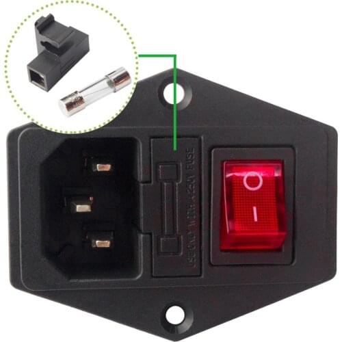 15A 250V Rocker Power Switch AC Power Outlet 2000V AC / MIN with Red Triple Rocker Switch Fused Module Plug for 3D Printer Parts