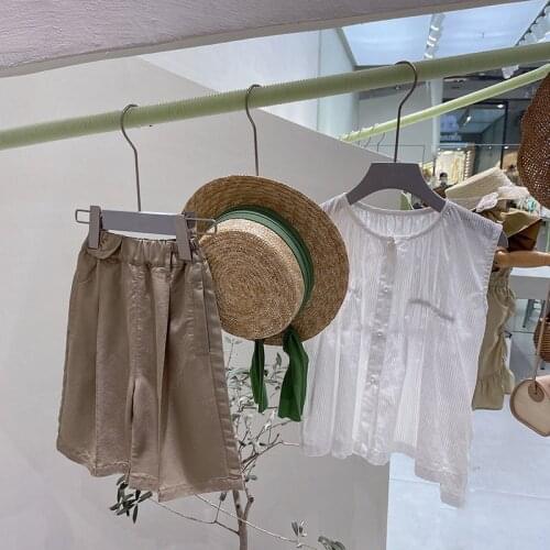 Summer Girls' Clothing Sets Thin Section Breathable Sleeveless Round Neck Shirt+Wide-Leg Pants Baby Kids Children Clothes Suit