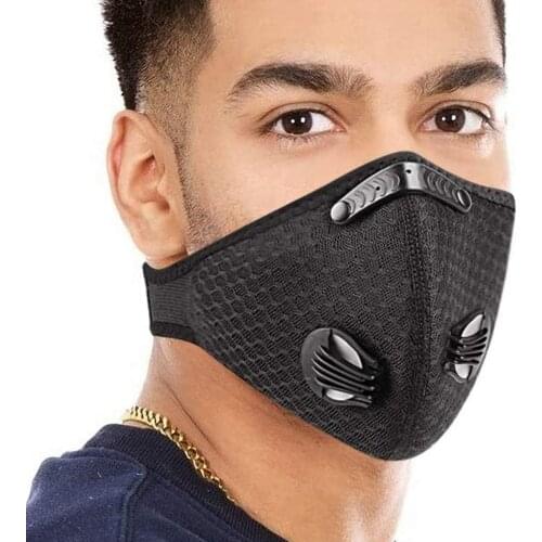 Black Sport Face Masks For Men Filter Inside Adjustable Nose Strip Adult Riding Headband Mouth Masks For Protection Decoration