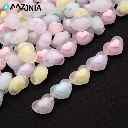 30pcs 17mm Matting Acrylic Heart Beads Candy Color Spacer Loose Beads For Jewelry Making DIY Handmade Beads Crafts Accessories