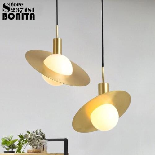 Copper UFO small droplight Moon planet led hanging lamp Bronze star ring spherical cord pendant light Retro industrial style