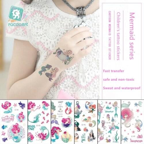 Cute Cartoons Mermaid Design Waterproof Temporary Tattoos Stickers For Kids Girl Children Gift Water Transfer Fake Tattoo