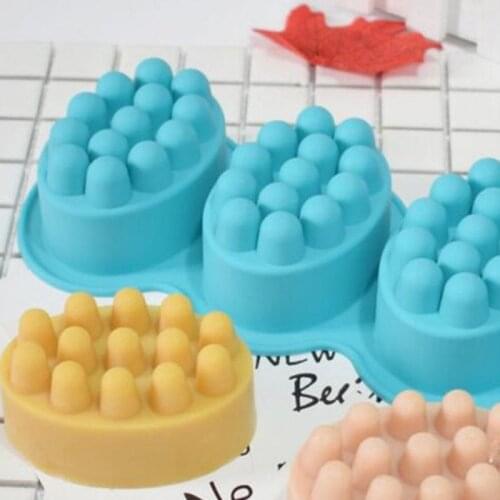 Multi-use Silicone Soap Mold 4 Cavities Ellipse Massage Brush Shape Aromatherapy Wax Mould Cake Baking Mold Non-toxic Tasteless