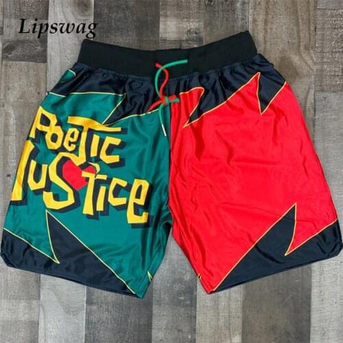 2021 Summer Hip-hop Mens Loose Beach Shorts Fashion Drawstring Midi Waist Short Pant Men Casual Patchwork Letter Printing Shorts