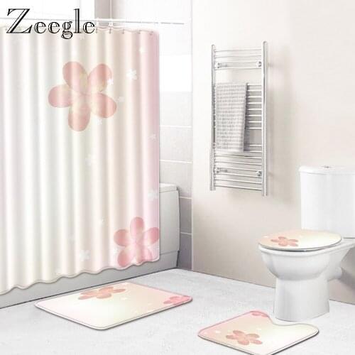 Zeegle Printed Bath Mat Set Anti-slip Bathroom Soft Carpet Lid Toilet Cover Shower Room Waterproof Curtain Modern Bathroom Rug