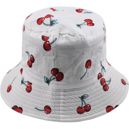 New Autumn Navy White Cherry Print Fisherman Caps Hats Women Man Gorras 2021