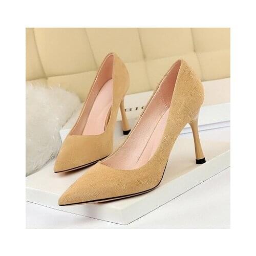 New Elegant Single Women Shoes Flock Pointed Toe High Heels 8.5CM Pumps Shoes Thin Heels Lady Wedding Shoes OL Female Pumps