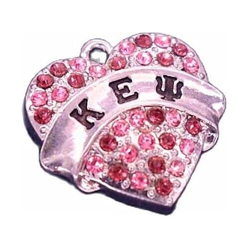 Metal Zinc Alloy Pink Purple Crystal Heart Engraved Words Greek Sorority Letter Ka Epsilon Psi Charms