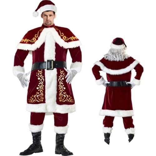 Full Set Of Christmas Costumes Santa Claus For Adults Red Christmas Clothes Santa Claus Costume Luxury Suit Men Womend