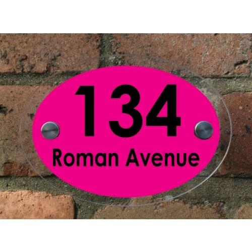 DIY House Number Pink hollow oval House Glass Effect Sign Plaques Door Number Sign Personalised Acrylic Plate