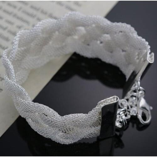 Silver color Unique Cross Mesh bracelet for women Charm fashion Elegant Beautiful Top quality jewelry Christmas gift H253