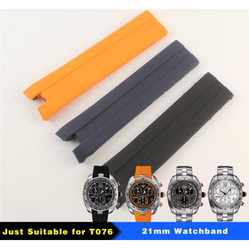 21mm (Buckle20mm) Black Blue Orange Silicone rubber Strap T076417 Watch band for T076 man