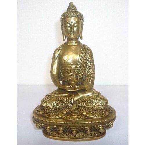 Tibet Tibetan BRASS Buddha Shakyamuni Statue 16cm Height Garden Decoration 100% real Brass BRASSroom Art Statue