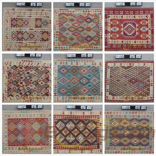 Triped kilim rug Wool Hand Knitted Livingroom Geometric Bohemian Wool Knitting
