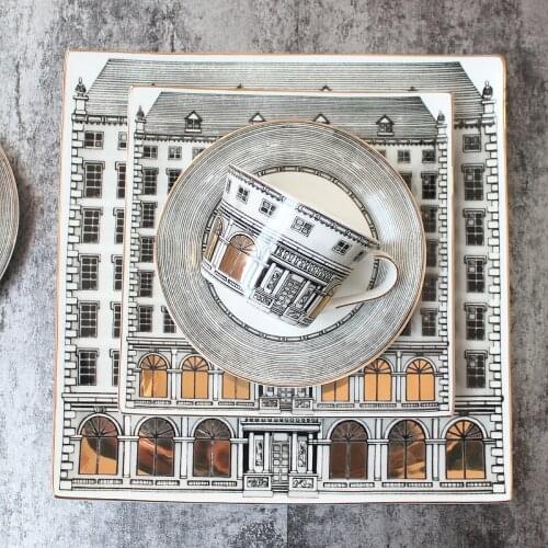 Golden Neuschwanstein Milan Gorgeous Tea Cup Nordic Bone Gold Window Retro Swan Castle Classic Wind Coffee Cup Saucer Coffee Mug