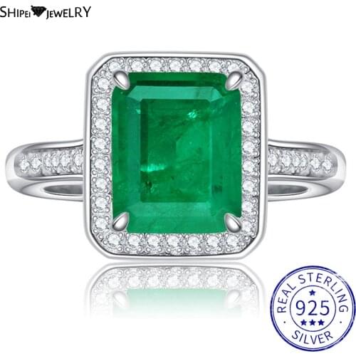 Shipei Vintage 925 Sterling Silver Gemstone Ring Fine Jewelry Created Moissanite Emerald Wedding Engagement Ring Anniversary