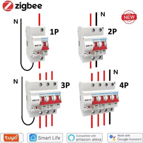 Tuya Zigbee Smart Circuit Breaker 1/2/3/4P Remote Control Smart Home Switch For Smart Life Alexa Google Home SmartThings IFTTT