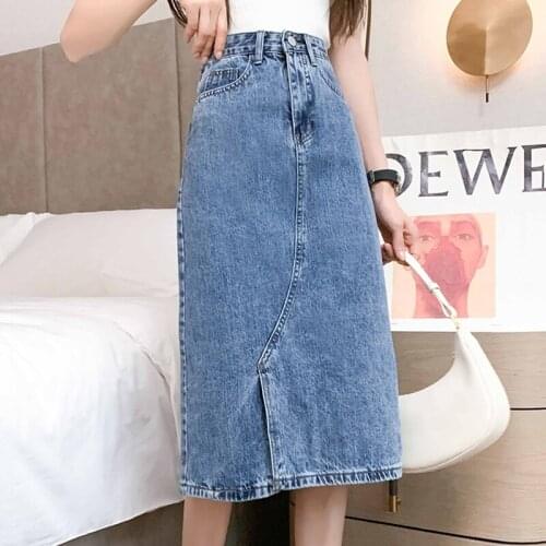 Split Long Denim Korean Fashion High-Waisted Vintage Spring Autumn Summer WomenS Clothing Skirt Women Vetement Femme 2021