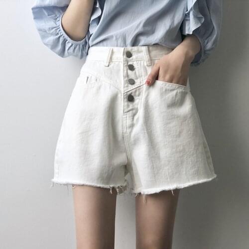 2020 Summer Denim High Waist Single Button Design Wide Leg Women Shorts Pantalones Feminino