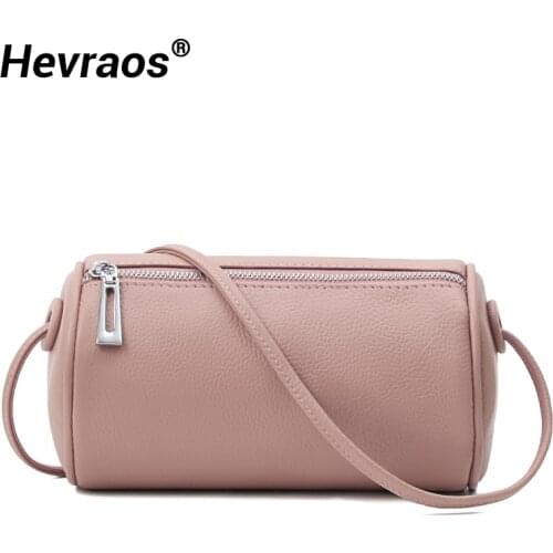 Womens Bags Soft Genuine Leather Mini Simple Barrel-shape Bag for Girls Fashion Round Bag Boston Ladies Shoulder Crossbody Bags
