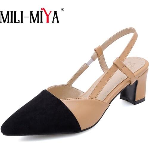 MILI-MIYA New Woman Pointed Toe Spring Autumn Shoes Mixed Color Square Heels Elegant Party Pumps Women Shoes Plus Size 34-48