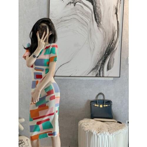 Korobov Autumn Winter New Knit Dresses Korean O Neck Short Sleeve A-Line Vestidos Femme Vintage Elegant Hit Color Plaid Dresses