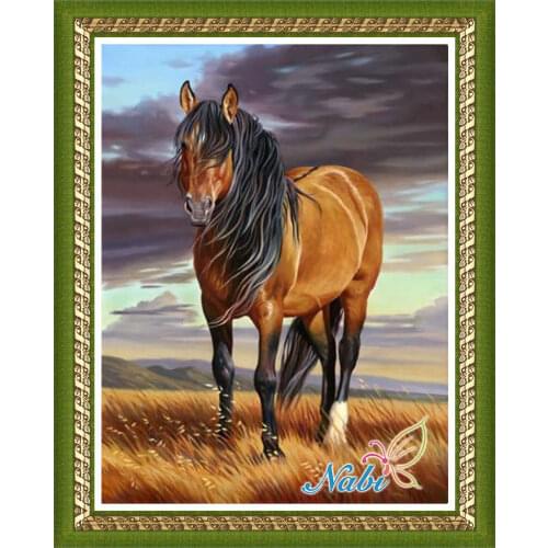 Animals horse printed dmc beadwork 006BB - Square diamond mosaic painting Diamond embroidery cross stitch