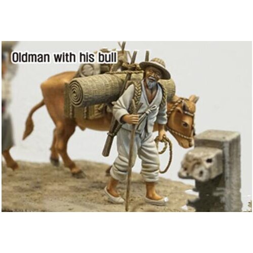 1/35 Unpainted Assembly Resin Figure Kit Old Man with Bull