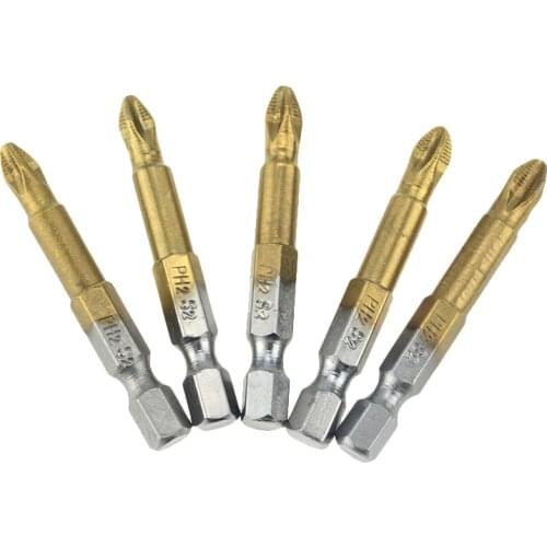 10/5pcs Titanium Coated PH2 Anti Slip Bits Electric Screwdriver Bits 1/4" Hex Shank For Repair Work 50mm 25mm