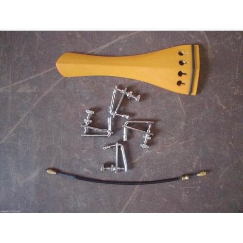 1 PC Boxwood Violin Tail piece with fine tuners and tail gut(Silver color 02#)