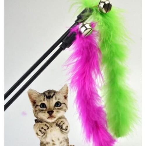 1PC Random Color Turkey Feathers Tease Cat Stick Premium Pet Interactive Toy Colorful Tease Cat Funny Stick Pet Kitten Supplies