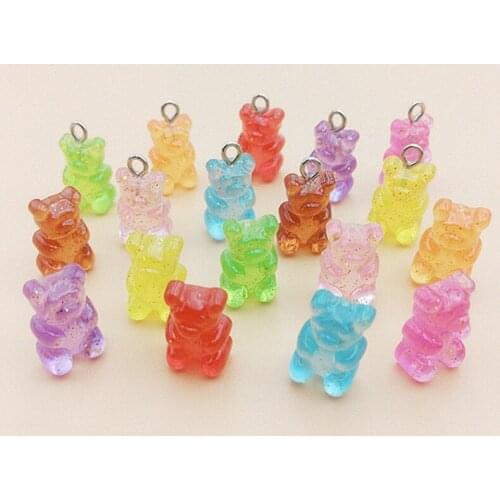 10 Pieces/Lot Gummy Bear Small Charms For Jewelry Making Bulk Cute Resin Pendant Glitter Candy Charms For Bracelets Nacklacess