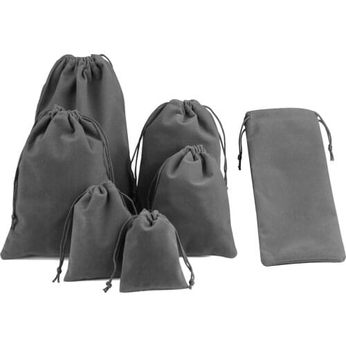 10Pcs/lot Gray Velvet Bag Jewelry Packing Drawstring Pouches Gift Bags For Wedding Party Can Customized