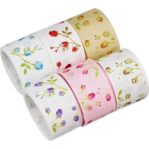 10 yards/lot) 1'' (25mm) Rose Flower grosgrain DIY ribbon printed lovely floral series ribbons