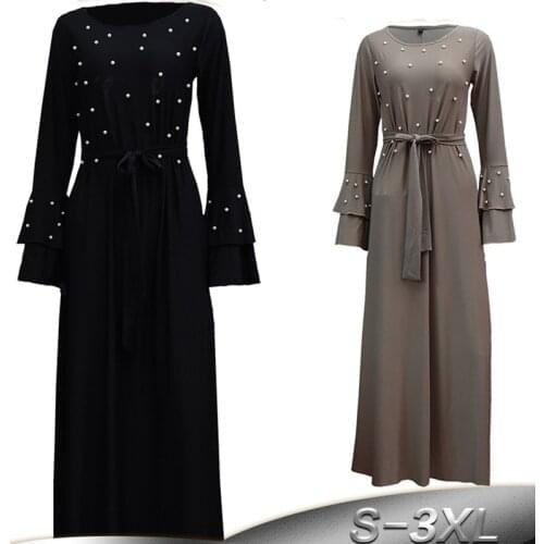 2019 Abaya Dubai Muslim Kaftan Turkey Women Beading Maxi Hijab Dress Caftan Elbise Robe Turkish Islamic Clothing