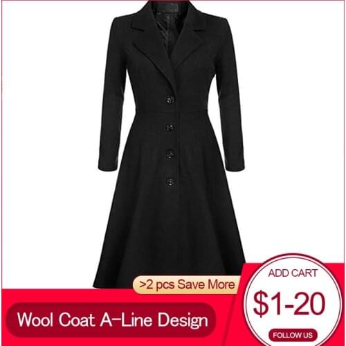 2021 Women Winter Wool Coat Large Sizes Warm Casual Office Ladies Long Trench Coats Pleated Button Autumn Retro Female Overcoats