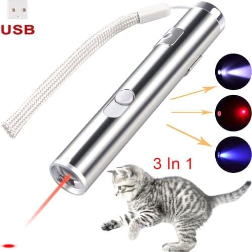USB Rechargeable 3 In 1 Mini Red Laser Pointer lazer Pen Flashlight Charging UV Torch Hunting Laser Sighter Multifunction Lamp