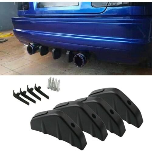 4Pcs Universal Auto Car Rear Bumper Lip Diffuser Shark Fins Splitter Accessories Black Exterior Parts Styling Mouldings Stickers