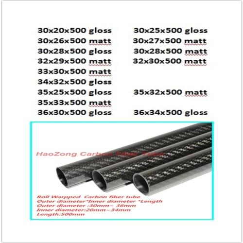 500mm 3k Carbon Fiber Tube 30mm 32mm 33mm 34mm 35mm 36mm (Roll Wrapped) Light Weight, High Strength