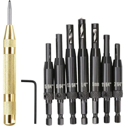 New 8Pcs Self-Centering Hole Drilling Bit Door Window Hinge Twist Wood DIY Drill Hole Puncher Hinge Drill Yellow Center Punch