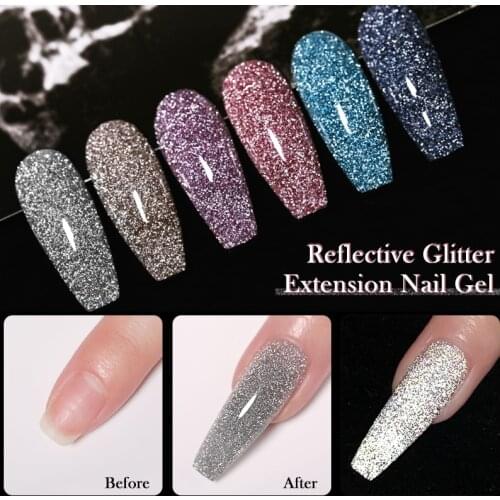 UR SUGAR 15ml Reflective Glitter Extension Nail Gel Soak Off UV Long Lasting Fast Building Gel for Nail Art Manicure Acrylic Gel