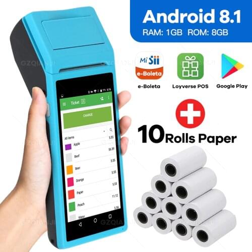 Android Data POS Terminal PDA Barcode Camera Reader 1D 2D QR Scanner Wireless Bluetooth Wifi function Built-in Thermal Printer