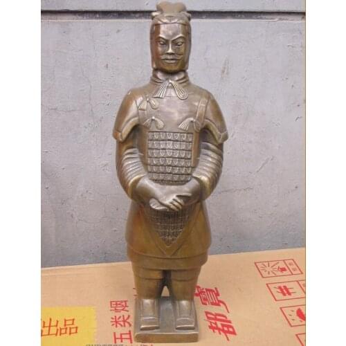 Free Shipping 14"China Chinese Bronze sculpture "Qin Yong" Terracotta Warrior STANDING Statue