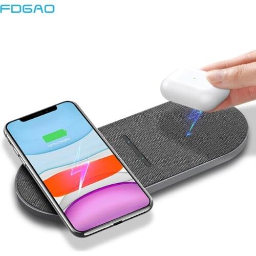 FDGAO 20W Qi Wireless Charger For Samsung S10 S20 Buds Dual 2 in 1 Desktop Fast Charging Pad For iPhone 11 XS XR X 8 Airpods Pro