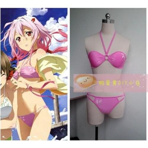 Guilty Crown Yuzuriha Inori Cosplay Swimwear Lace Up Bikini Anime Rose Red Custom Made Swimsuit