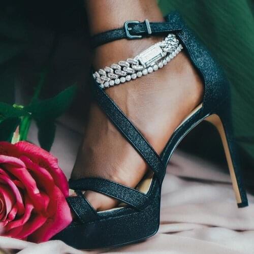 Sparking bling ice women foot chain 14mm baguette cz Miami cuban link chain hiphop ice cuban anklet