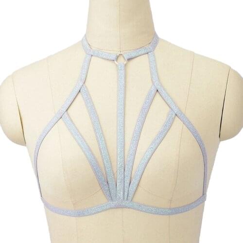 Wasteheart Red Pink Bondage Crop Top Cage Bra Elastic Body Belt Harness Bras Color Sexy Dress Lingerie Goth Fetish Rave Body