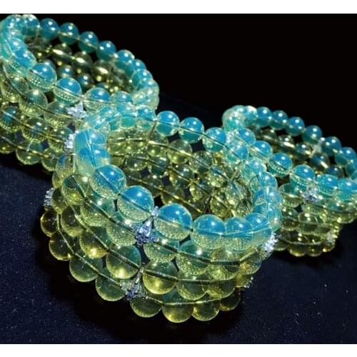 2rows 3A BLUE Mexico Amber round 8-9mm bracelet 7.5inch FPPJ nature beads